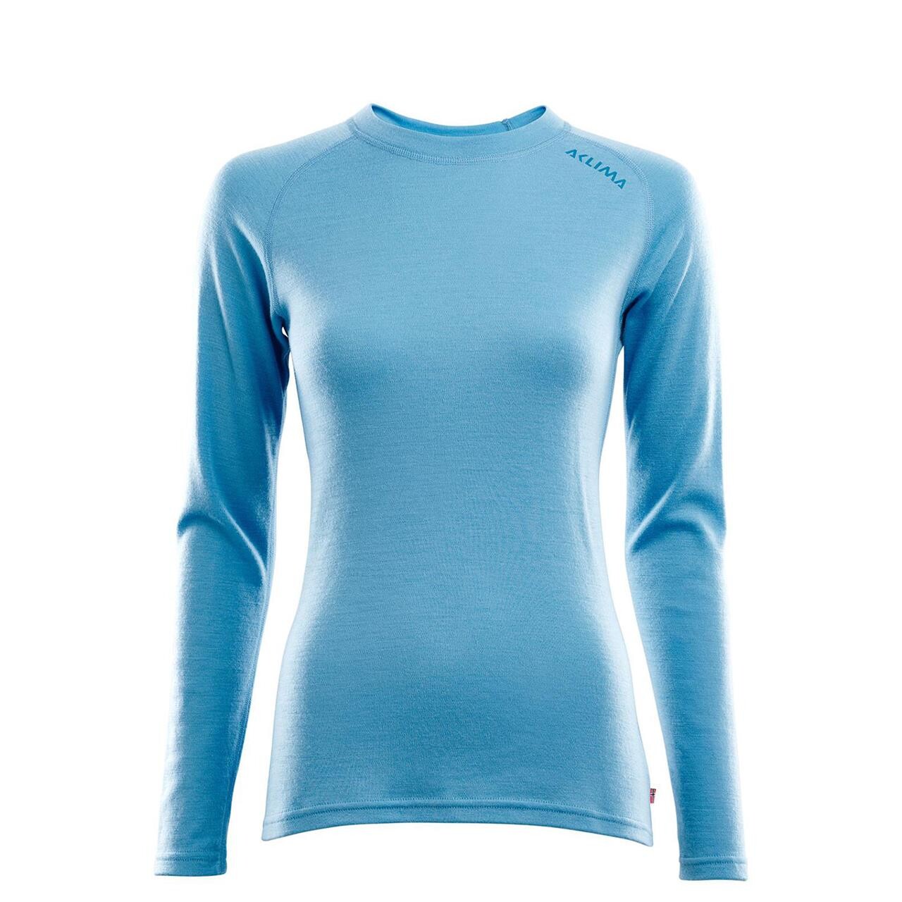 Se Aclima Womens WarmWool Crew Neck Shirt (Blå (AZURE BLUE) Small) hos Friluftsland.dk